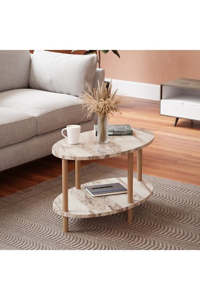 en.casa Couchtisch (1-St), 2 Ebenen mit Zeitschriftenablage, weiß von en.casa