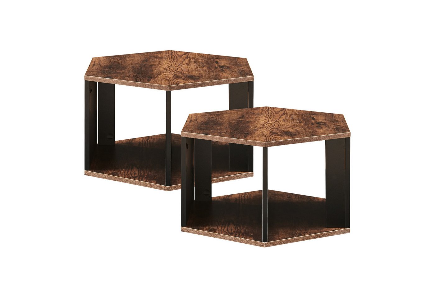 en.casa Couchtisch (2-St., 2er Set), »Molde« vertikal und horizontal aufstellbar Schwarz/Walnussoptik von en.casa