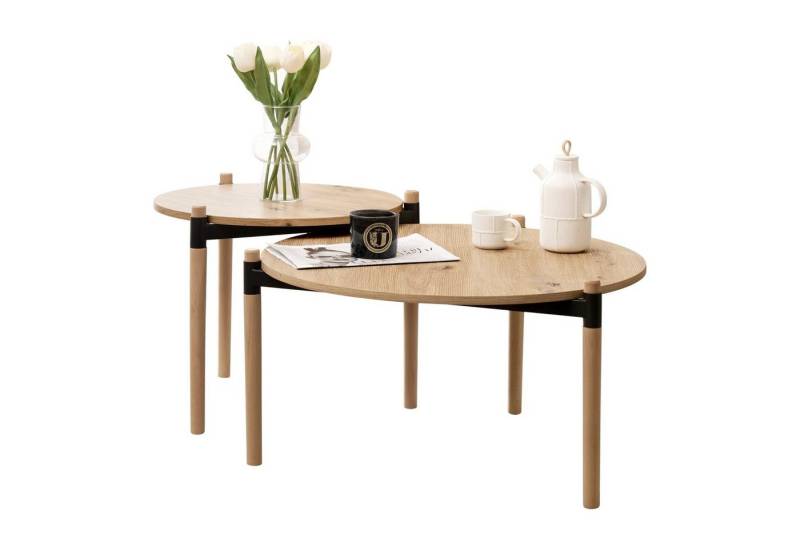 en.casa Couchtisch (2er Set), »Kristinestad« Wohnzimmertisch im Set aus MDF Holzoptik von en.casa