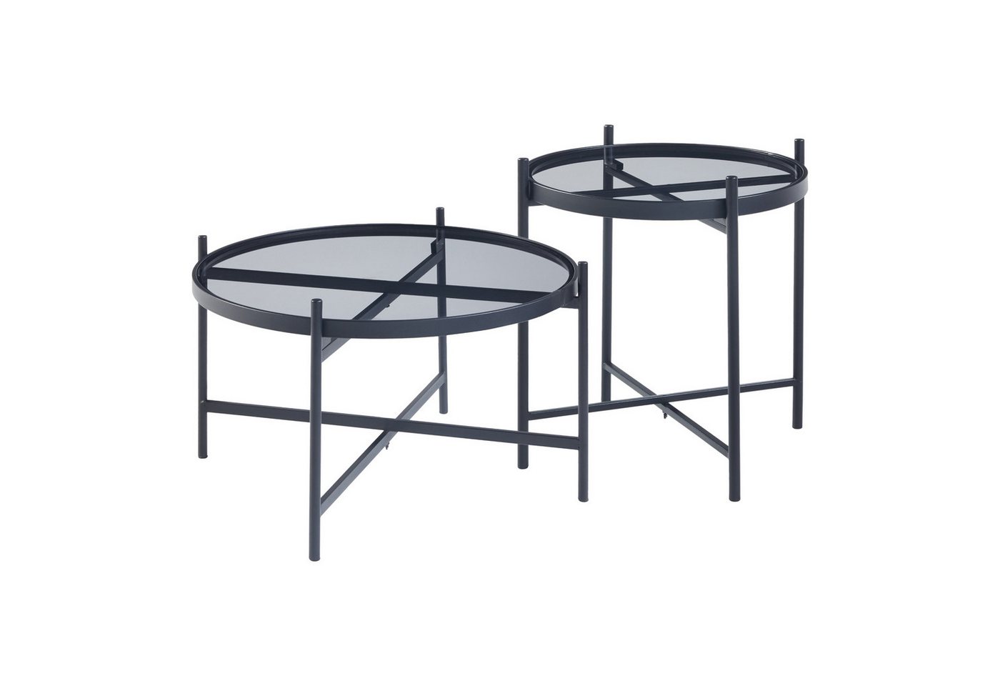 en.casa Couchtisch (2er Set), »Lier« Glasplatte Metallgestell Schwarz von en.casa