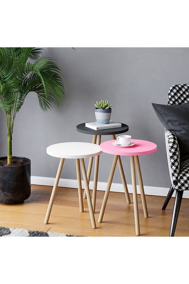 en.casa Couchtisch (3-St), 3-teiliges Zigon-Set 34 x 34 cm Spanplatte Rosa 89866690 von en.casa