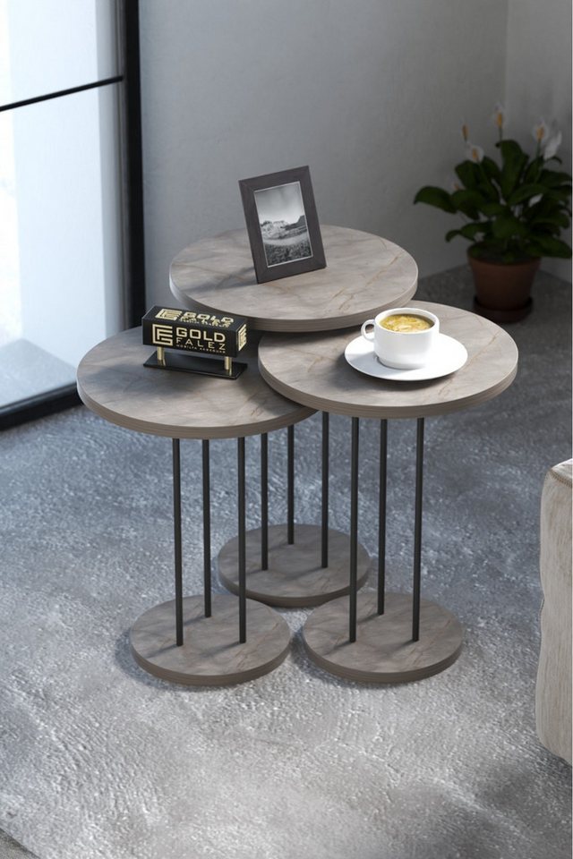 en.casa Couchtisch (3-St), 3er-Nesting-Set mit Ablageboden – Farbe: Grau von en.casa