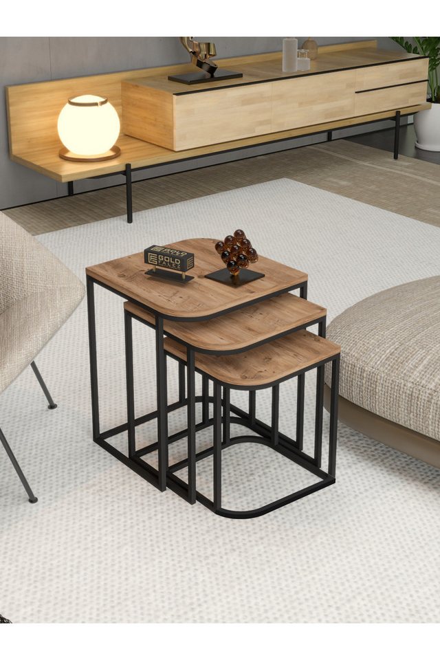 en.casa Couchtisch (3-St), 3er-Set Satztische, quadratisch, Farbe braun von en.casa