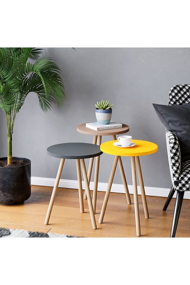 en.casa Couchtisch (3-St), 3er-Set runde Beistelltische 34 x 34 x / cm Spanplatte Grau 89866693 von en.casa