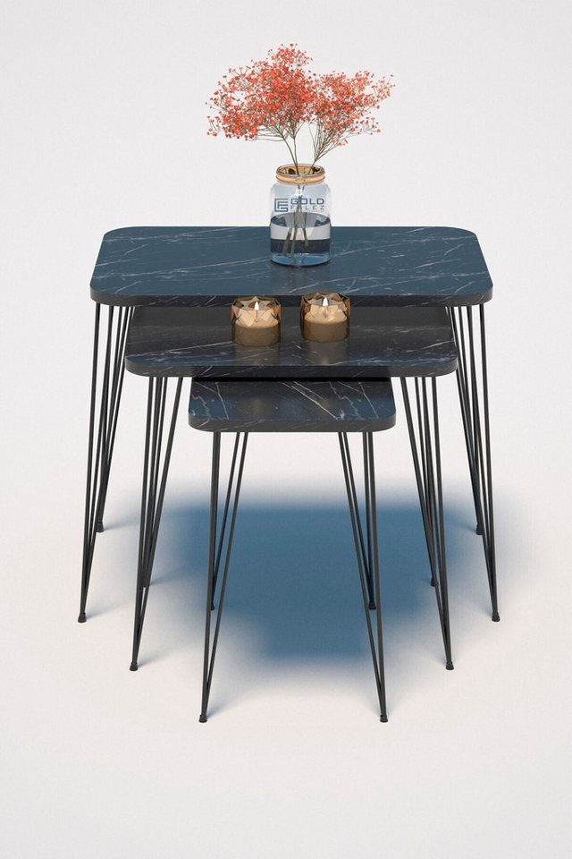 en.casa Couchtisch (3-St., 3-teiliges Satztisch-Set), in Schwarz Marmoroptik von en.casa