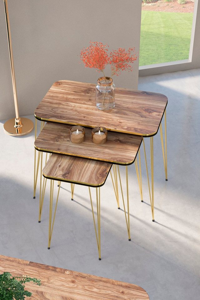 en.casa Couchtisch (3er-Set, 3-St), 3er-Set, nestbar, braun von en.casa