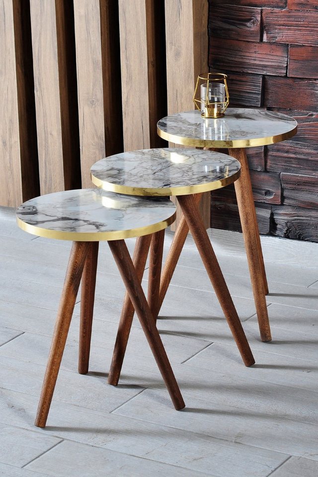 en.casa Couchtisch (Satztische, 3-St., 3-teilig), 3er-Set Satztische 34 x 34 cm Spanplatte/holz/pvc Weiß 89321574 von en.casa