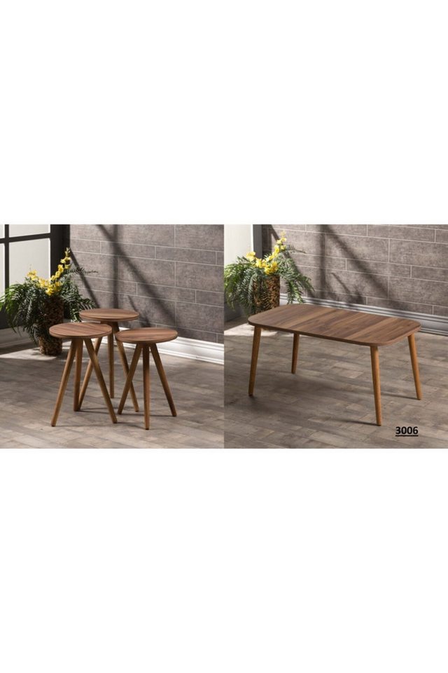 en.casa Couchtisch (Set: Couchtisch und Beistelltische), pflegeleichte Oberfläche, Farbe: Walnuss von en.casa