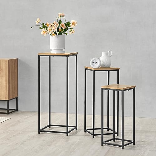 [en.casa] Couchtisch 3er Set Kontiolahti Wohnzimmertisch Beistelltisch Tischset 3-teilig Satztisch Metallgestell quadratisch Schwarz/Holzoptik von [en.casa]