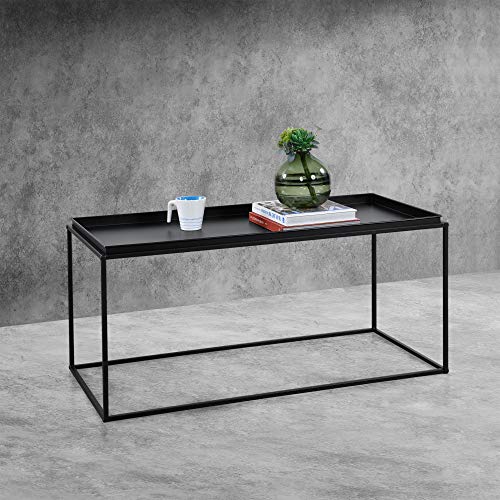 [en.casa] Couchtisch 47cm x 100cm x 50cm Beistelltisch Industriedesign Sofatisch mit Metallgestell Wohnzimmertisch Schwarz von [en.casa]