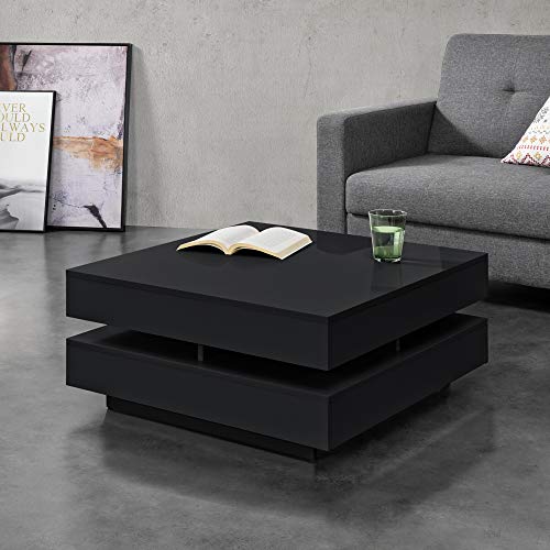 [en.casa] Couchtisch 75x75x35,5 cm Beistelltisch mit Ablagefächern Sofatisch Tisch Spanplatte Schwarz von [en.casa]