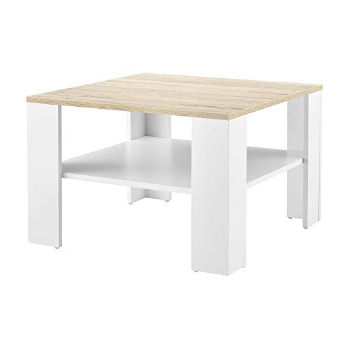 [en.casa] Couchtisch Aachen Beistelltisch 60x60x40 cm Wohnzimmertisch mit Ablage Sofatisch Kaffeetisch Weiß/Eiche-Optik von [en.casa]