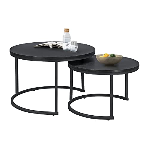 [en.casa] Couchtisch Christchurch 2er Set Wohnzimmertisch rund Schwarz Satztisch Beistelltisch Metallgestell Kaffeetisch von [en.casa]