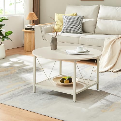 [en.casa] Couchtisch Filem Wohnzimmertisch mit Ablage Ø80 x 46 cm Sofatisch Metallgestell runde Tischplatte Kaffeetisch Sandfarben von [en.casa]