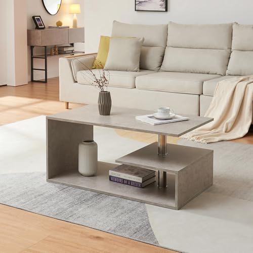 [en.casa] Couchtisch Haarlem Wohnzimmertisch rechteckig 90 x 50 x 41 cm Sofatisch mit Stauraum Kaffeetisch Betonoptik, hell von [en.casa]