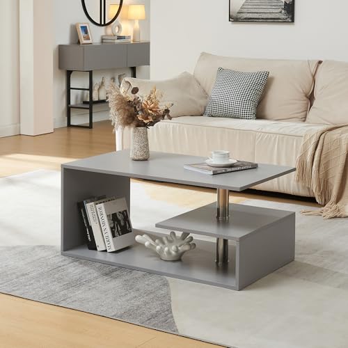 [en.casa] Couchtisch Haarlem Wohnzimmertisch rechteckig 90 x 50 x 41 cm Sofatisch mit Stauraum Kaffeetisch Hellgrau von [en.casa]