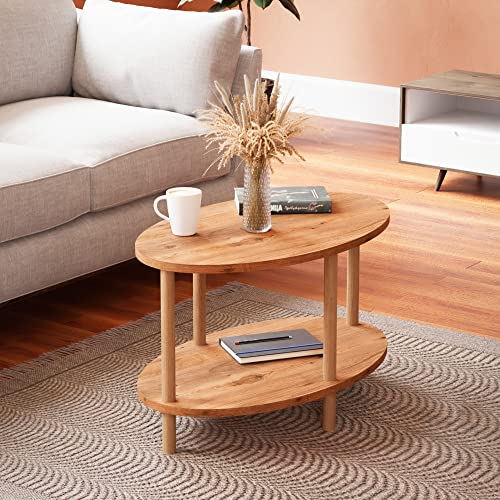 [en.casa] Couchtisch Højreby Sofatisch mit 1 Ablage oval Wohnzimmer 70 x 44 x 43 cm Beine aus Buchenholz Holzoptik von [en.casa]