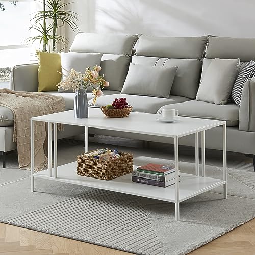 [en.casa] Couchtisch Kumlinge Beistelltisch 47 x 110 x 55 cm mit unterer Ablage Wohnzimmertisch eckig Sofatisch Metall Kaffeetisch Weiß von [en.casa]