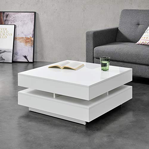 [en.casa] Couchtisch 'Märsta' 75x75x35,5 cm Beistelltisch mit Ablagefächern Sofatisch Tisch Spanplatte Weiß von [en.casa]