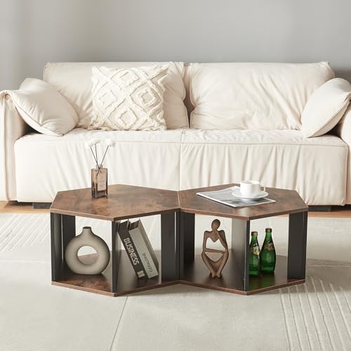 [en.casa] Couchtisch Molde 2er Set Beistelltisch Wohnzimmertische wabenförmig Sofatische mit Stauraum vertikal und horizontal aufstellbar Schwarz/Walnussoptik von [en.casa]