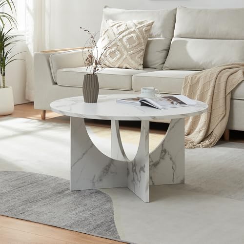 [en.casa] Couchtisch Rindal Beistelltisch Wohnzimmertisch 80 x 42 cm Sofatisch Kaffetisch rund in Marmoroptik, weiß von [en.casa]