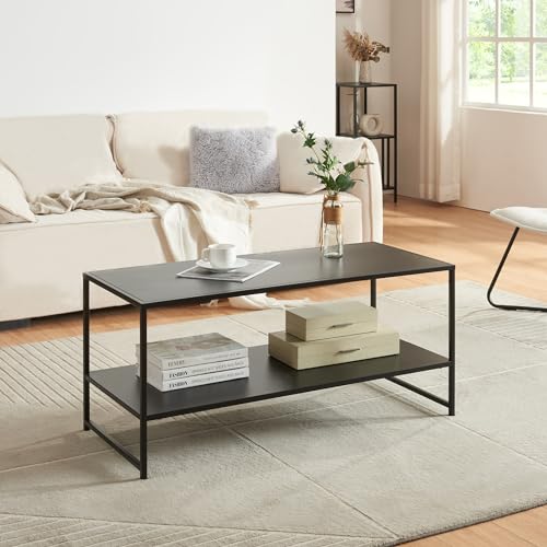 [en.casa] Couchtisch Ruokolahti mit Ablage Sofatisch im Industrie Design Wohnzimmertisch Kaffeetisch mit Stahlgestell 102 x 43 x 46 cm Schwarz von [en.casa]