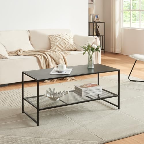 [en.casa] Couchtisch Ruokolahti mit Gitterablage Sofatisch im Industrie Design Wohnzimmertisch Kaffeetisch mit Stahlgestell 102 x 43 x 46 cm Schwarz von [en.casa]