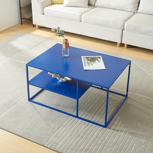 [en.casa] Couchtisch Solund Beistelltisch Metall Dunkelblau Wohnzimmertisch mit Stauraum 90 x 60 x 45 cm Sofatisch rechteckig Kaffeetisch von [en.casa]