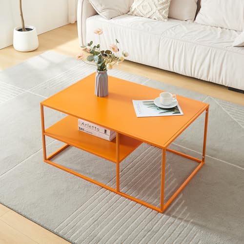 [en.casa] Couchtisch Solund Beistelltisch Metall Orange Wohnzimmertisch mit Stauraum 90 x 60 x 45 cm Sofatisch rechteckig Kaffeetisch von [en.casa]