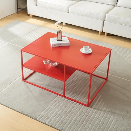 [en.casa] Couchtisch Solund Beistelltisch Metall Rot Wohnzimmertisch mit Stauraum 90 x 60 x 45 cm Sofatisch rechteckig Kaffeetisch von [en.casa]