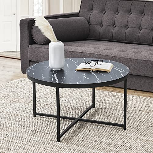 [en.casa] Couchtisch Uppvidinge Beistelltisch 45x80cm Wohnzimmertisch rund Marmor/Schwarz von [en.casa]