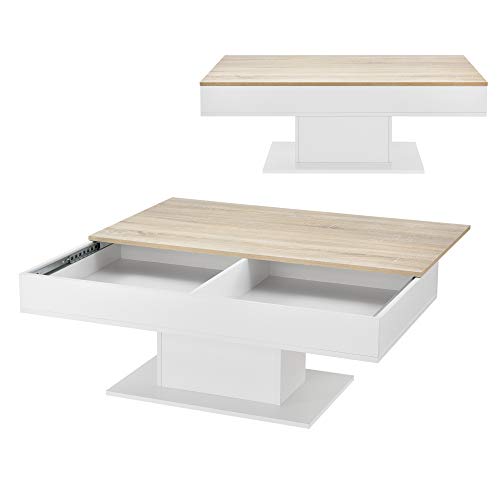 [en.casa] Couchtisch Lünen Wohnzimmertisch mit Stauraum Truhentisch Sofatisch mit ausziehbarer Tischplatte rechteckig 2 Staufächer 40 x 110 x 60 cm Eicheoptik/Weiß von [en.casa]