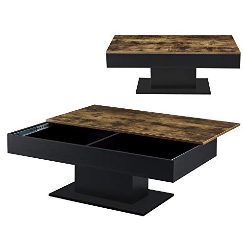 [en.casa] Couchtisch Lünen Wohnzimmertisch mit Stauraum Truhentisch Sofatisch mit ausziehbarer Tischplatte rechteckig 2 Staufächer 40 x 110 x 60 cm Holzoptik/Schwarz von [en.casa]