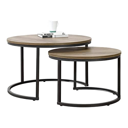 [en.casa] Couchtisch Christchurch 2er Set Wohnzimmertisch rund Holzoptik dunkel Satztisch Beistelltisch Metallgestell Kaffeetisch von [en.casa]