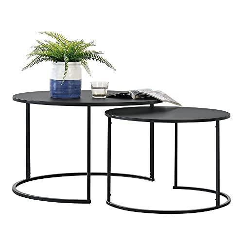 [en.casa] Couchtischset Couchtische im 2er Set 74x46cm und 58x41,5cm schwarz pulverbeschichtet Wohnzimmertische Stahl von [en.casa]