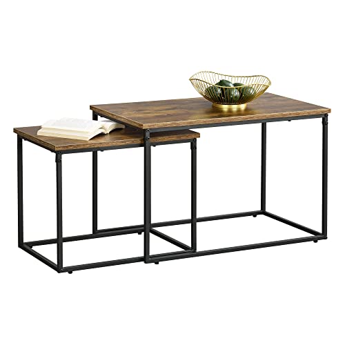 [en.casa] Couchtischset Härnösand 2er Set Sofatische 2-TLG. Wohnzimmertische Metallgestell Dunkler Holzton von [en.casa]