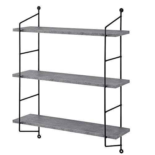 [en.casa] Wandregal Ösel Hängeregal Bücherregal hängend mit 3 Regalböden Beton-Optik Wohnzimmer Regal mit Stahlrahmen Küchenregal von [en.casa]