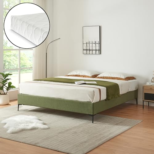 [en.casa] Doppelbett Lilla mit Matratze 160 x 200 cm Bettgestell mit abnehmbarem Bezug Cord Bett mit Lattenrost Polsterbett Grün von [en.casa]