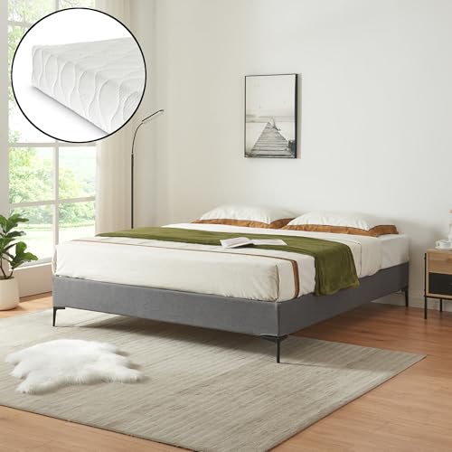 [en.casa] Doppelbett Lilla mit Matratze 180 x 200 cm Bettgestell mit abnehmbarem Bezug Textil Bett mit Lattenrost Polsterbett Dunkelgrau von [en.casa]
