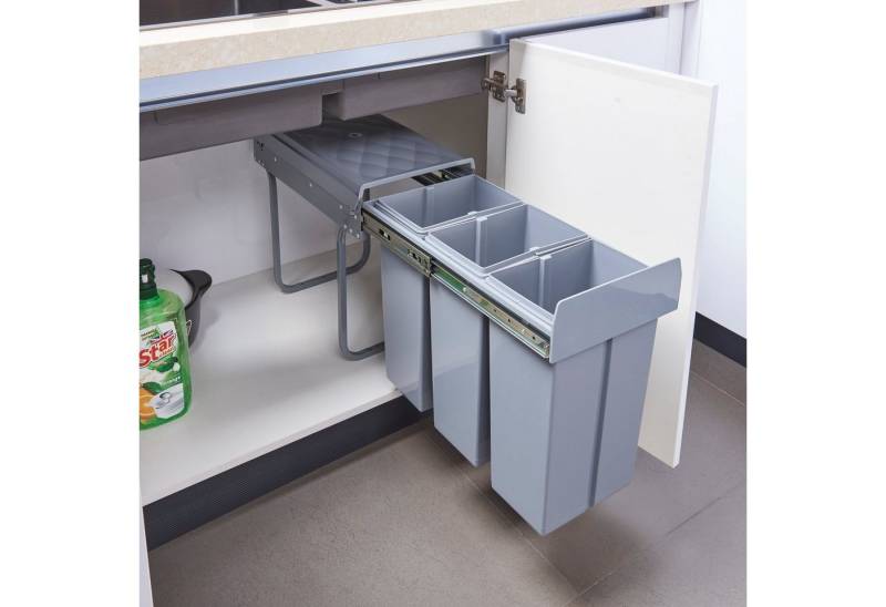 en.casa Einbaumülleimer, »Froland« 48x26x42cm Grau 3x10L von en.casa