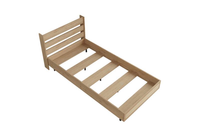 en.casa Einzelbett, »Kvænangen« mit Lattenrost 100 x 200 cm Eiche-/Rattan-Optik von en.casa