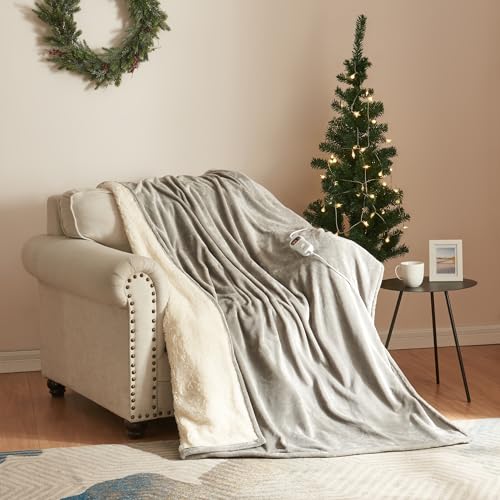 [en.casa] Elektrische Heizdecke Archi 180 x 130 cm Wärmedecke mit Abschaltautomatik inkl. Controller beheizbare Decke 10-Stunden Timer Thermodecke mit 10 Heizstufen Überhitzungsschutz Hellgrau von [en.casa]