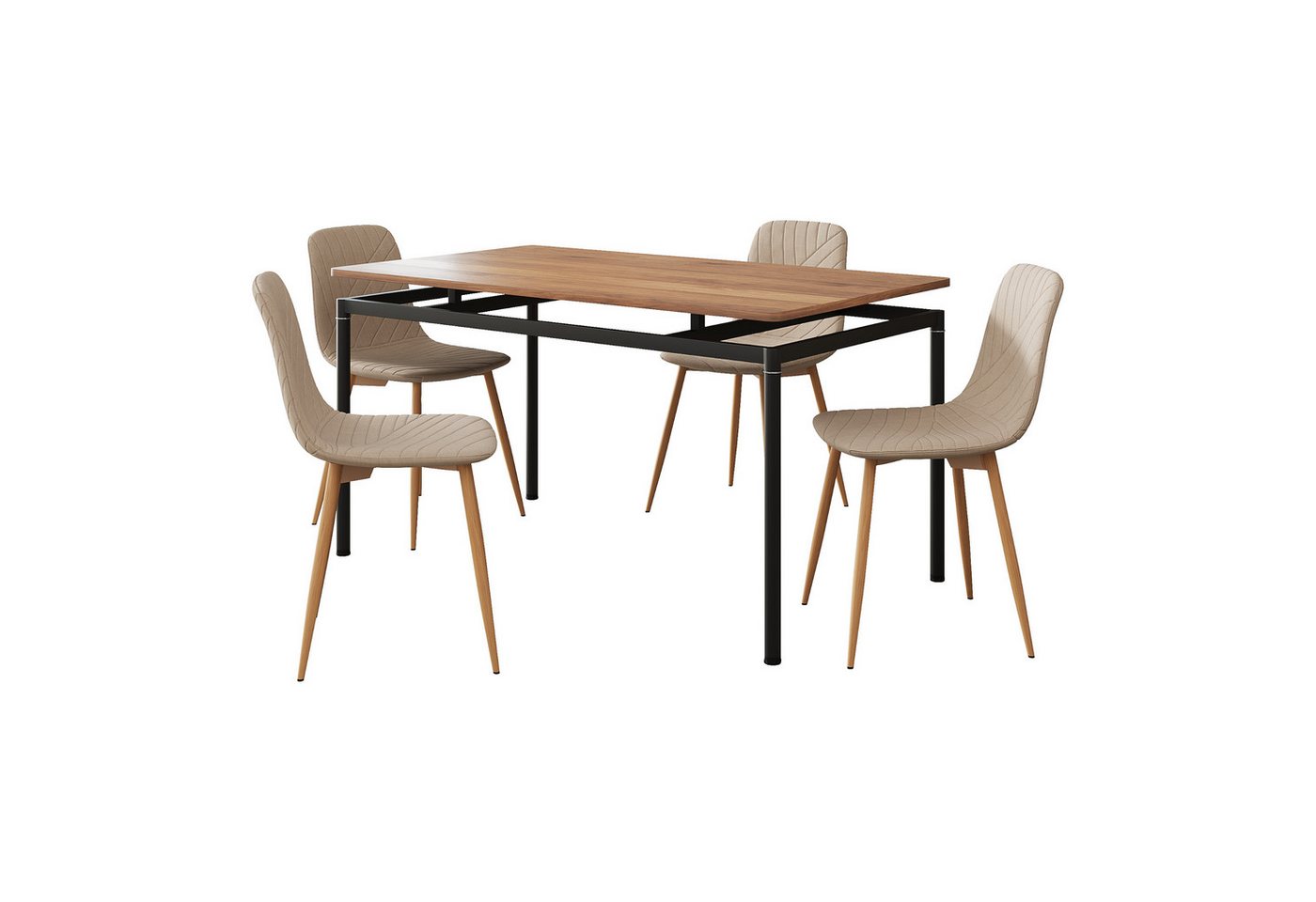 en.casa Essgruppe, (Set, 5-tlg), »Hemnes« Textilbezug Stahlbeine Hellbraun von en.casa