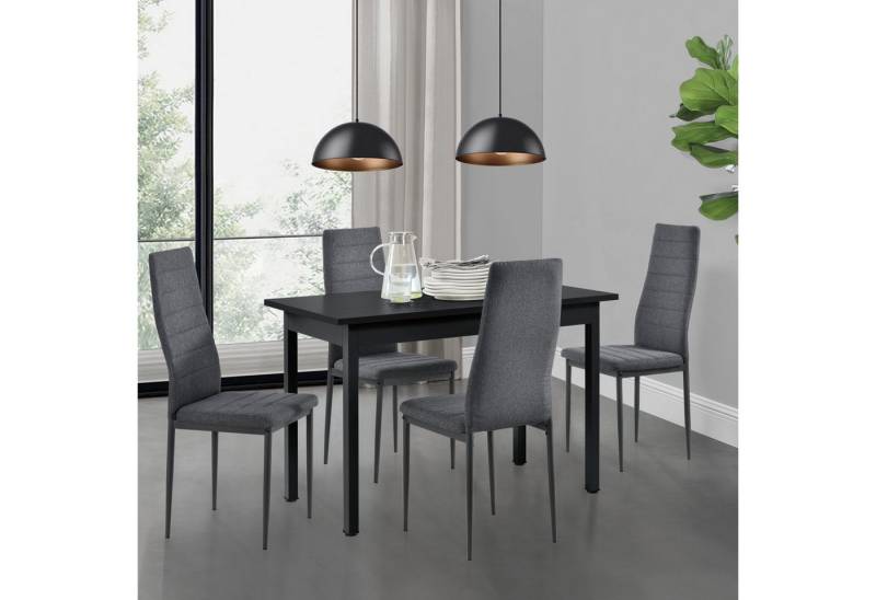 en.casa Essgruppe, (Set, 5-tlg., Esstisch mit 4 Stühlen), »Honningsvåg« Küchentisch schwarz 120x60 cm Polsterstuhl grau von en.casa