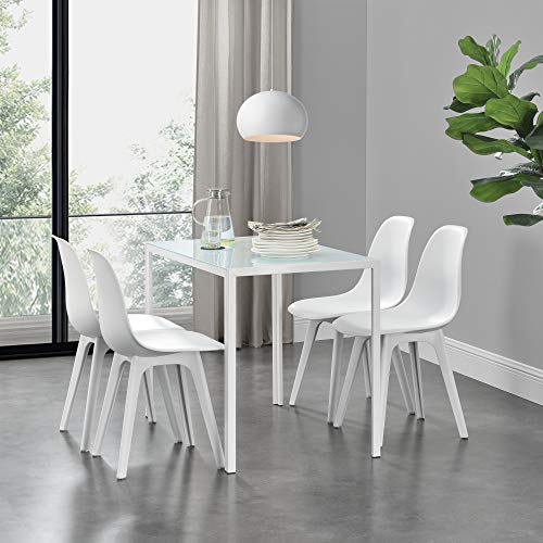 [en.casa] Essgruppe für 4 Personen Weiß Esstisch + 4 Stühle Küchentisch Esszimmertisch mit Esszimmerstuhl von [en.casa]