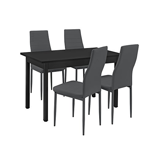 [en.casa] Esstisch Küchentisch Esszimmertisch schwarz 120x60cm mit 4 Stühlen dunkelgrau gepolstert Sitzgruppe im Sparpaket von [en.casa]