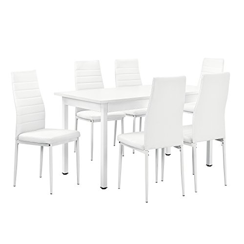 [en.casa] Esstisch weiß 140cm x 60cm x 75cm + Stühle weiß 96 cm x 43cm von [en.casa]