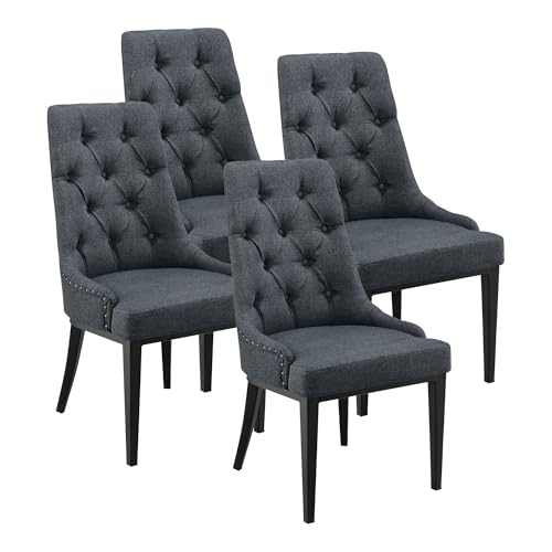 [en.casa] Esszimmerstühle 4er Set Chester Küchenstühle Essstühle gepolstert Esszimmerstuhl Metallbeine Küchenstuhl Polsterstuhl mit Chesterfield Muster Dunkelgrau von [en.casa]