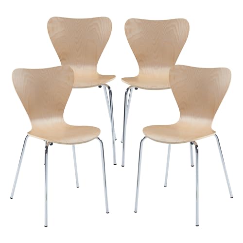 [en.casa] Esszimmerstühle 4er Set Essunga Stühle für Esszimmer Küchenstühle Stapelstuhl Holz Metallbeine 80 x 48 x 45,5 cm Lehnstuhl Holzfarben von [en.casa]