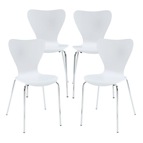 [en.casa] Esszimmerstühle 4er Set Essunga Stühle für Esszimmer Küchenstühle Stapelstuhl Holz Metallbeine 80 x 48 x 46 cm Lehnstuhl Weiß/Chromfarben von [en.casa]